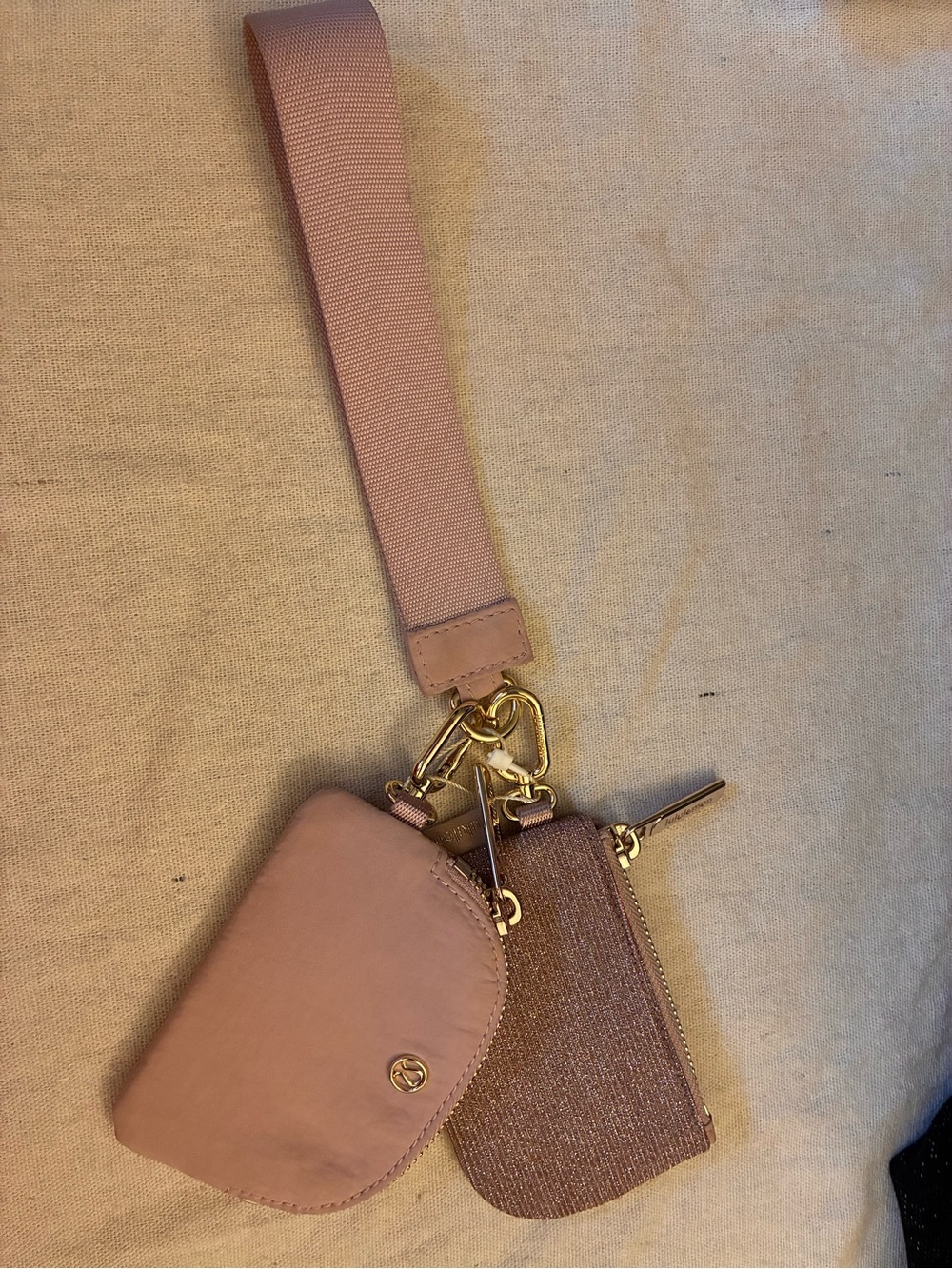 Lululemon Women’s Pink Strap Key Pouch Set with Gold Hardware